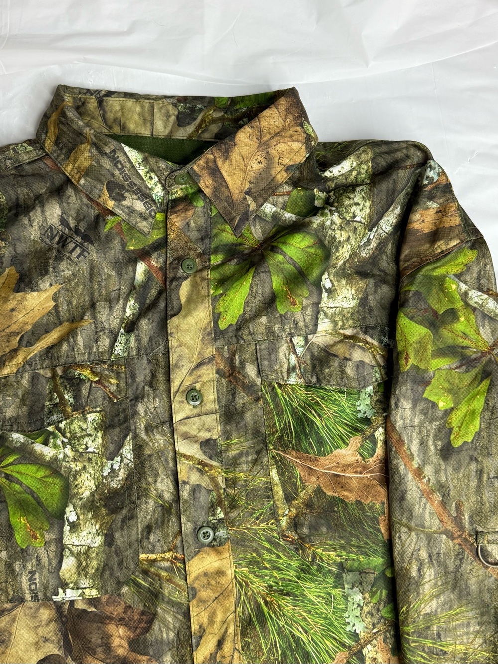 Mossy Oak NWTF Camo Button Up Hunting Shirt Mens XL Green Leaf Print